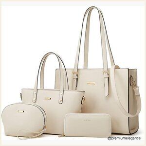 4-Piece Faux Leather Tote Set with Crossbody Bag and Cosmetic Bag